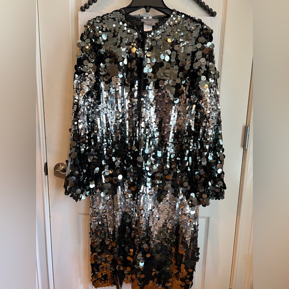 Anthropologie Ombré Black Silver Kimono Duster Jacket XS XL Sequin NWT HOST PICK - Picture 6 of 8